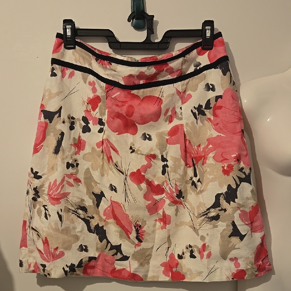 Cato Floral Lined Linen Size 14 Stretch Knee Length Skirt Pink Khaki Black